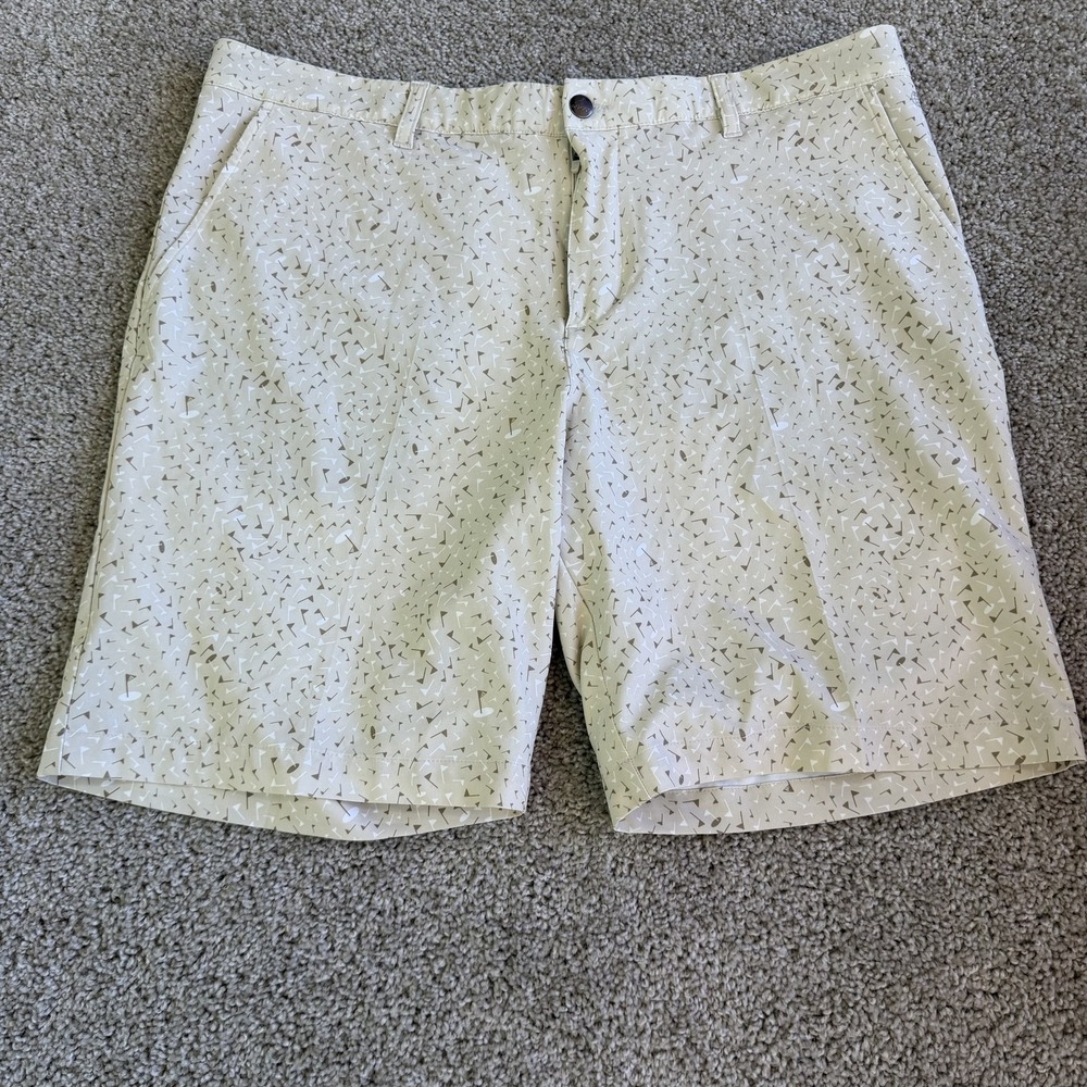 Adidas Shorts Mens 36 Beige Geometric Golf Athletic Stretch Pockets Summer